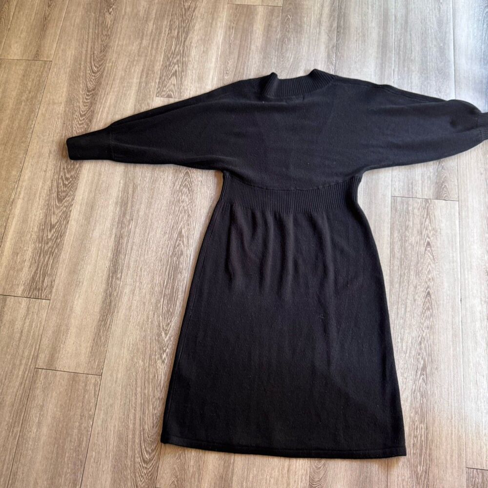 Connected Winter Sweater Dress Sz S Black 3/4 Bell Sleeve Stretch Minimalist - Picture 9 of 10